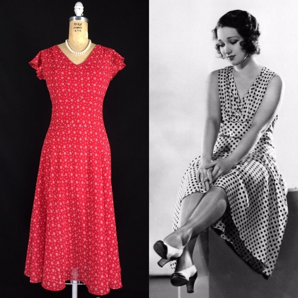 Vintage Dresses & Skirts - 90's Does 20's Swirl Dot Chiffon Flapper Dress XS